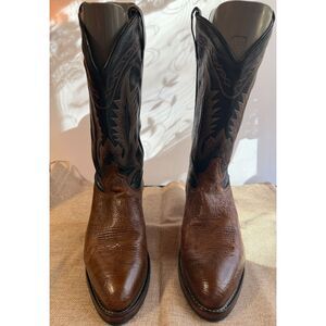 Vintage Tony Lama USA Cowboy Boots 10D Two Tone Leather Ranch Style Vibram Soles